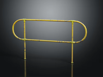 Yellow Metal Railing With Curved Design And Rusted Texture For Decorative Use 3d model