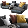 Large Sectional Sofa with Yellow Brown White Pillows and Cozy Throw Blanket