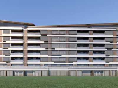Modern Multi storey Building Exterior Design With Balconies Gray Brown Facade And Green Grassland 3d model