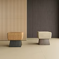 Modern Upholstered Sofa Stools With Textured Fabric And Neutral Tones In Interior Design 3d model