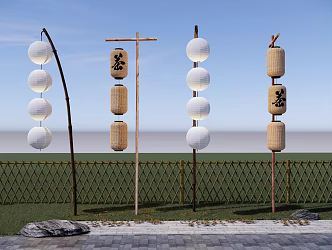 High pole landscape bamboo lamp country landscape sketch bamboo lantern landscape lamp garden lamp 3d model