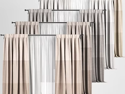 Stylish Curtains In Neutral Tones With Layered Design And Soft Fabric 3d model