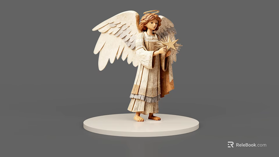 Game Movie Character Angel With White Wings Halo And Star In Robe On Base 3d model 