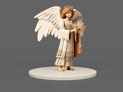 Game Movie Character Angel With White Wings Halo And Star In Robe On Base 3d model