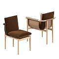 Modern Minimalist Single Chair With Wooden Frame Armrest And Dark Brown Cushion