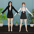 Modern Double Female Secretary Workplace Female Office Girl Office Beauty 3d model