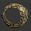 Vintage Yellowish Brown Circular Daily Necessity with Intricate Carved Patterns and Retro Design