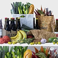 Assorted Fresh Foods And Beverages With Paper Bags