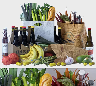 Assorted Fresh Foods And Beverages With Paper Bags 3d model Assorted Fresh Foods And Beverages With Paper Bags 3d model
