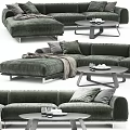 Modern Green Sectional Sofa With Plush Pillows Throw Blanket And Coffee Table 3d model