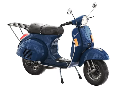 Vintage Blue Scooter With Black Leather Seat Rear Metal Rack And Round Headlight 3d model