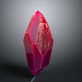 Red Geometric Sculpture With Textured Polyhedral Design And Artistic Carving Details