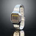 Casio Digital Watch With Silver Metal Strap And Square Dial Design 3d model