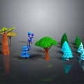 3D Rendered Cartoon Style Trees With Various Colors And Different Shapes