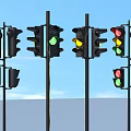 Black Traffic Light Models In Various Styles Standing On Metal Poles