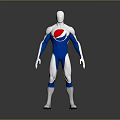 Silver And Blue Humanoid Figure With Red Chest Emblem And Metallic Body