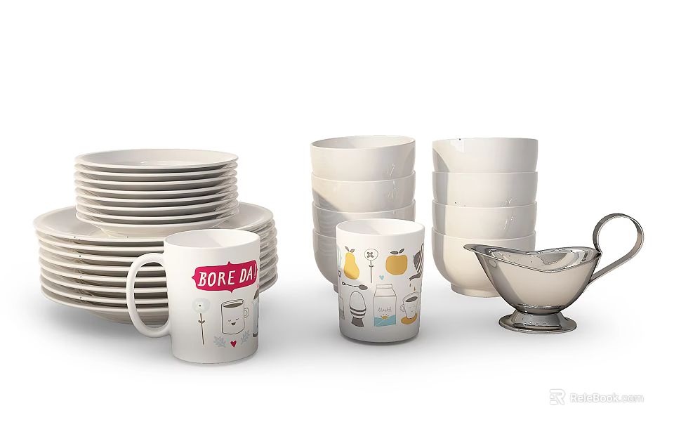 Ceramic Dinnerware Set With Stackable Plates Bowls Decorative Mugs And Sauce Boat 3d model