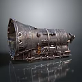 Large Metal Engine Component Cylindrical Silver Gray Design With Holes Bolts And Reflective Surface