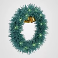 Festive Green Christmas Wreath Decoration With Golden Bells And Glowing Lights