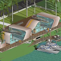 Modern Waterfront Detached Villa With Glass Facade And Palm Trees Surroundings