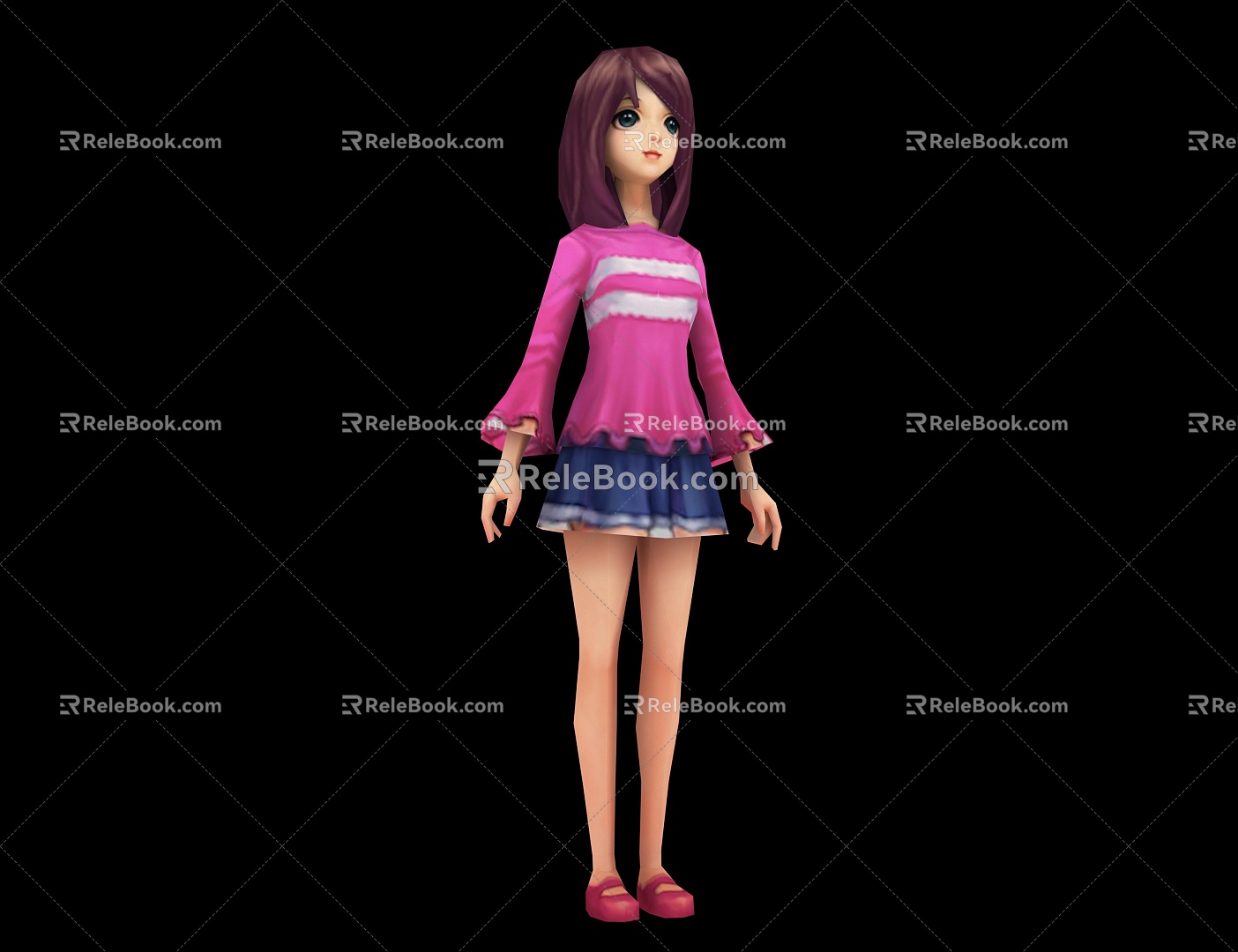 Game Skeleton Action Low Mold Character Character Animation Little Girl Student with Action 3d model