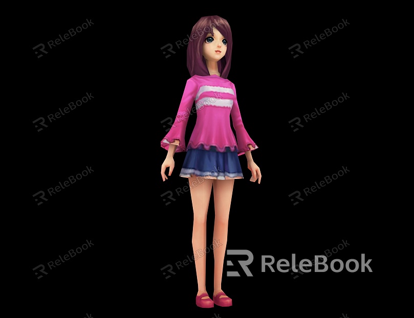 Game Skeleton Action Low Mold Character Character Animation Little Girl Student with Action model