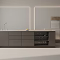 Modern Kitchen Interior With Gray Island Counter Sink And Cabinets