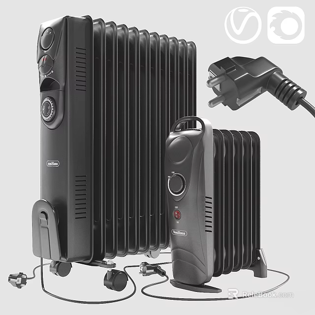 Large and Small Electric Heaters With Power Plug For Home Heating Use 3d model 