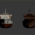 Modern Cargo Ship With Green Superstructure and Rusty Old Brown Vessel as Water Transport