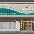 Modern Skin Care Storefront With Green Wavy Decoration Golden Lines And Glass Door