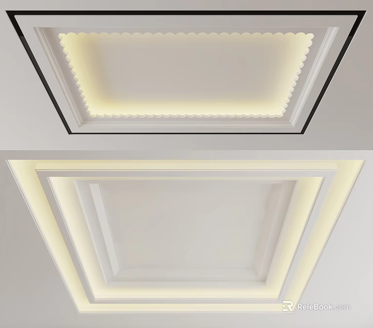Modern White Ceiling Design With Layered Recessed Light Strips And Trim 3d model