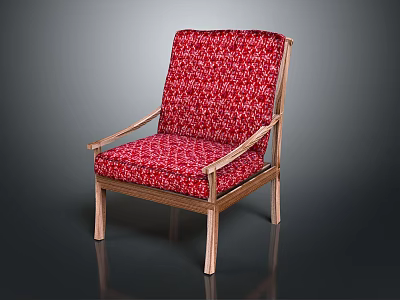 Stylish Red Geometric Pattern Leisure Chair With Wooden Frame Upholstered Seat Backrest 3d model