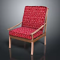 Stylish Red Geometric Pattern Leisure Chair With Wooden Frame Upholstered Seat Backrest