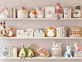 Modern Children's Girls Toys Doll Ornaments Plush Toys Storage Basket Books 3d model