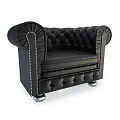 Classic Black Leather Single Sofa With Tufted Design And Nailhead Trim Armrests Metal Legs