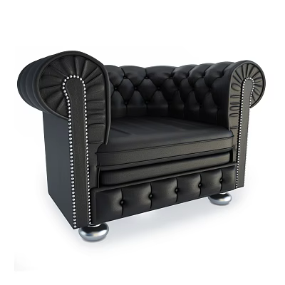 Classic Black Leather Single Sofa With Tufted Design And Nailhead Trim Armrests Metal Legs 3d model