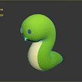 Green Cartoon Snake Character 3D Model With White Belly Black Eyes And Red Tongue