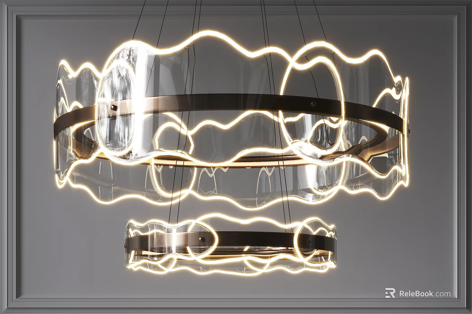 Modern Circular Chandelier With Glass Accents And Metal Frame LED Lighting 3d model 