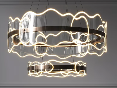 Modern Circular Chandelier With Glass Accents And Metal Frame LED Lighting 3d model