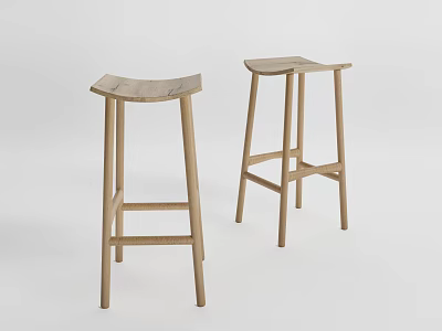 Wooden Bar Stools With Simple Modern Design And Curved Seat For Kitchen Island 3d model