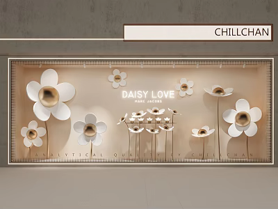 Chillchan Daisy Love Window Display With White Flowers And Metal Stems 3d model