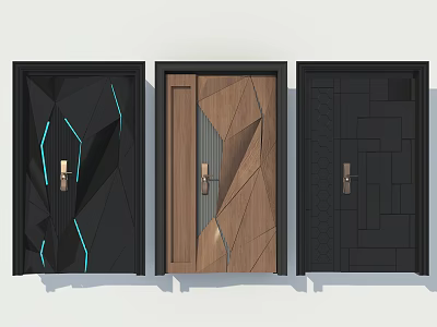 Modern Security Doors with Geometric Patterns Wooden Accents and Stylish Designs 3d model