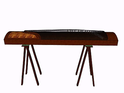 Handcrafted Traditional Chinese Zither String Instrument With Wooden Body And Tripod Stand 3d model