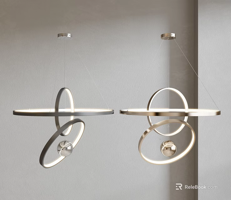 Stylish Modern Metallic Chandeliers With Circular Rings In Contemporary Hanging Design 3d model 