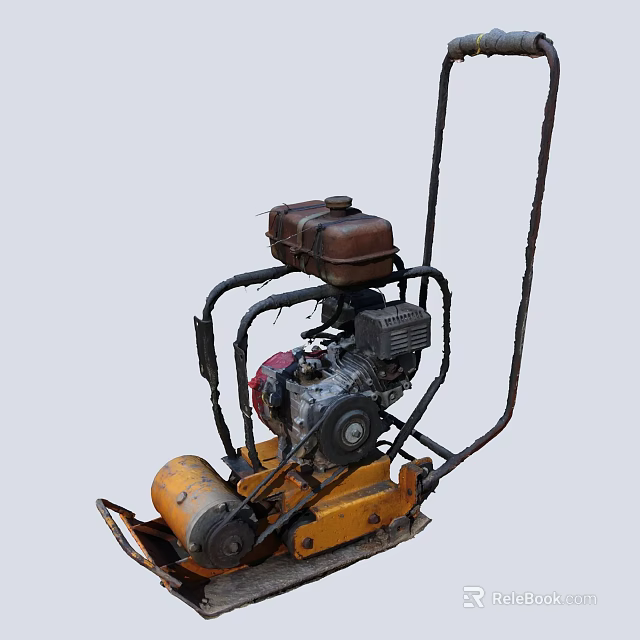 Durable Agricultural Equipment with Yellow Roller Metal Frame and Small Engine for Soil Compaction 3d model 