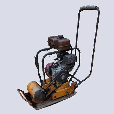 Durable Agricultural Equipment with Yellow Roller Metal Frame and Small Engine for Soil Compaction 3d model
