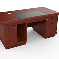 Dark Brown Wooden Office Desk Featuring Black Desk Pad And Storage Drawers