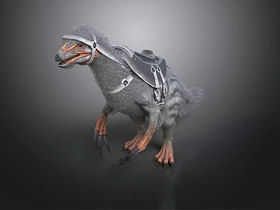 Gray Prehistoric Bird Like Creature With Saddle Sharp Claws Beak As Fantasy Mount 3D Render 3d model