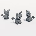 Cute Gray Winged Toy Figures in Different Poses on White Background 3d model