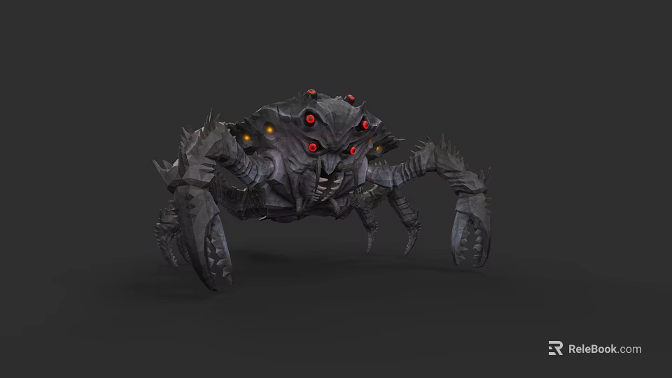 Game Character Mechanical Crab Creature With Red Eyes Spiked Metal Shell And Mechanical Legs 3d model 